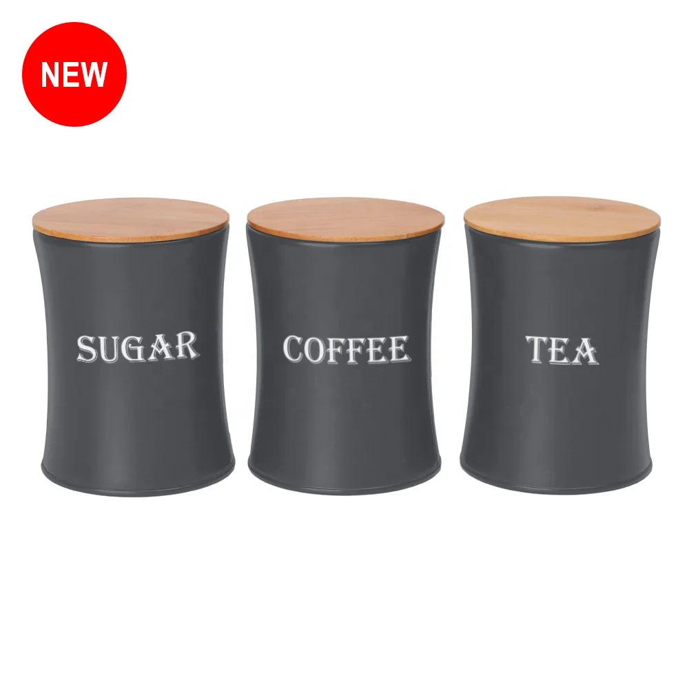 Кухонное хранение еды черная канистра набор из 3 сахарных Кофе Чай с