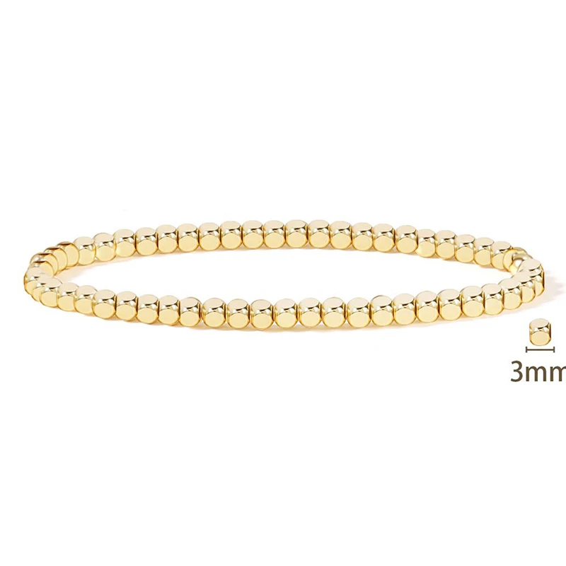 High Quality Hematite Bracelet for Women Easy Wear 14K Gold Plated Bead Ball Stretchy Elastic Bracelet