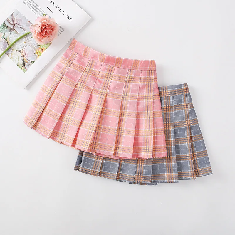 School Style Children Skirts Plaid Outer Wear Matching Girls Dress For 2-7 Years Kid Clothing Pink Pleated Baby Girl Skirt Mini
