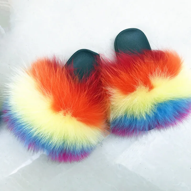 
Real Fur Slides Raccoon Fox Slides Fuzzy Sandals Furry Slides Kids Fur Slippers 