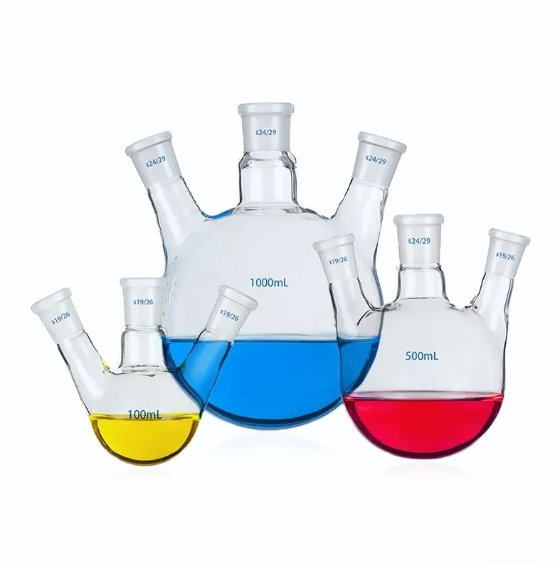 Clear Transparent Lab Boiling Flask Boro 3.3 Glass 1000 ml Round Bottom Boiling Flask Glass Water Boiling Flask With Three Necks