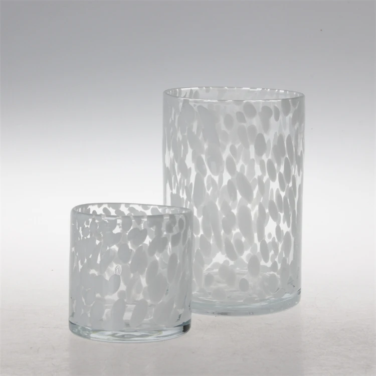 Cylinder leopard spotted glass vase mouth blown glass vase mixed colors flower vase