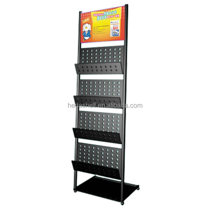Black Color Retail Multi-layer Magazine Stand Metal Display Rack Book For Bookstore