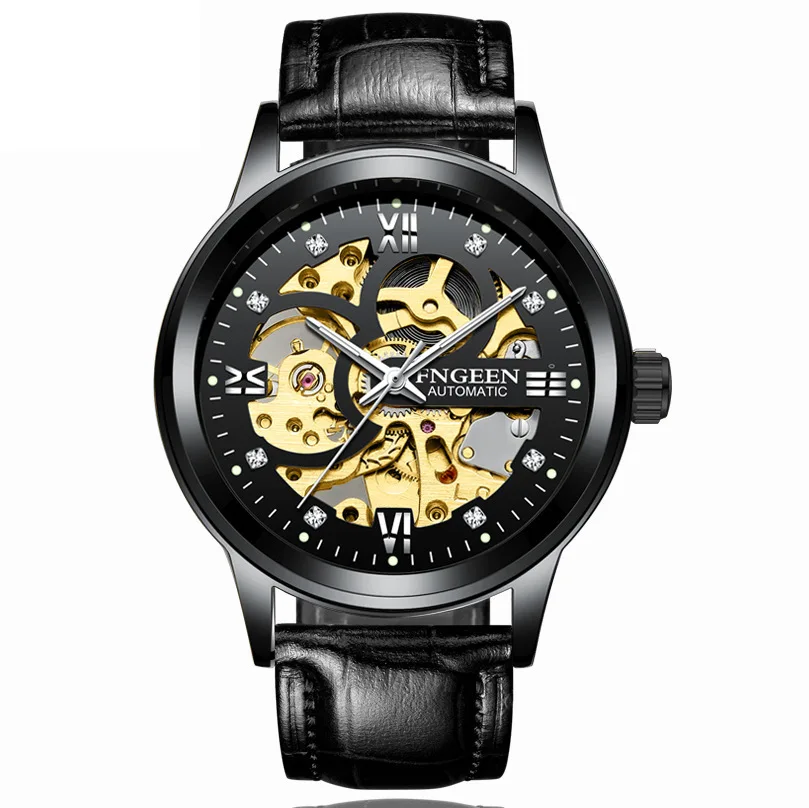 6018 Top-level double-sided hollow gold inlaid diamond luminous fngeen watch automatic mechanical watch men unique charm