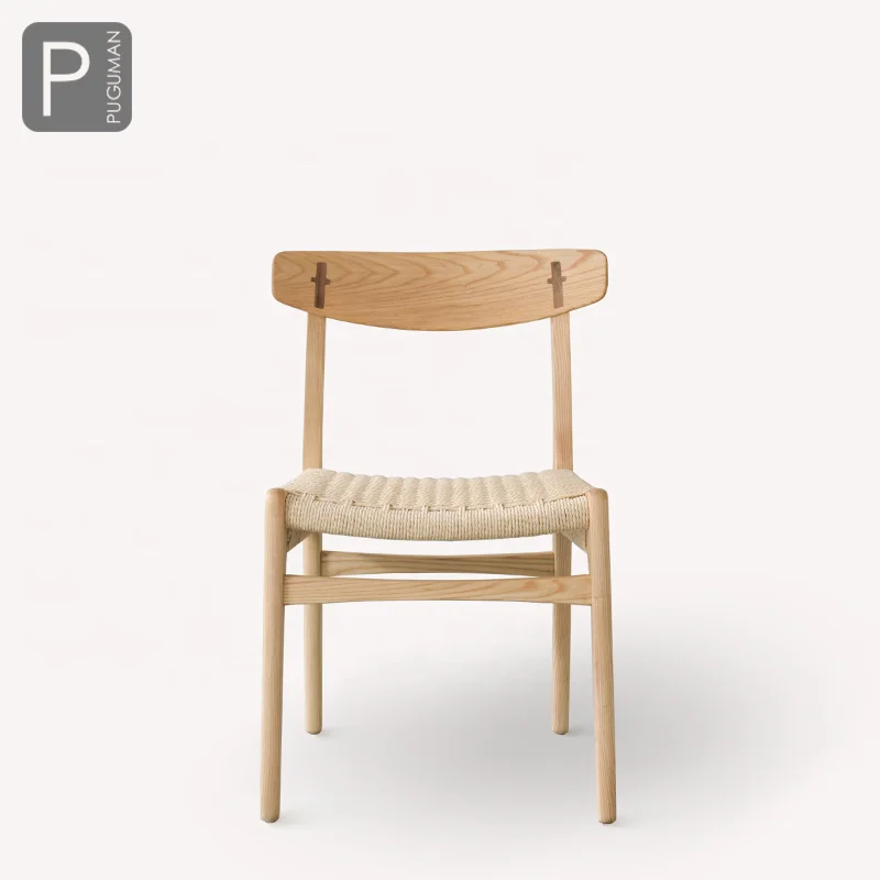 Nordic dining chair Solid wood backrest Simple Chinese log Ash high-end rattan woven adult home chair