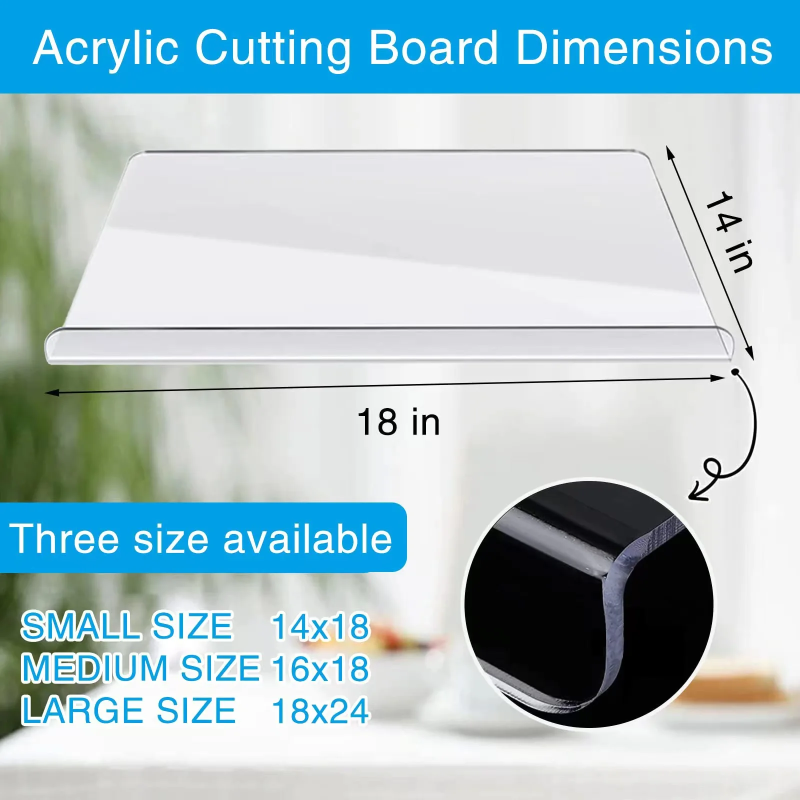Wholesale Custom Acrylic Chopping Board Transparent Cutting Board for Kitchen with Counter Lip