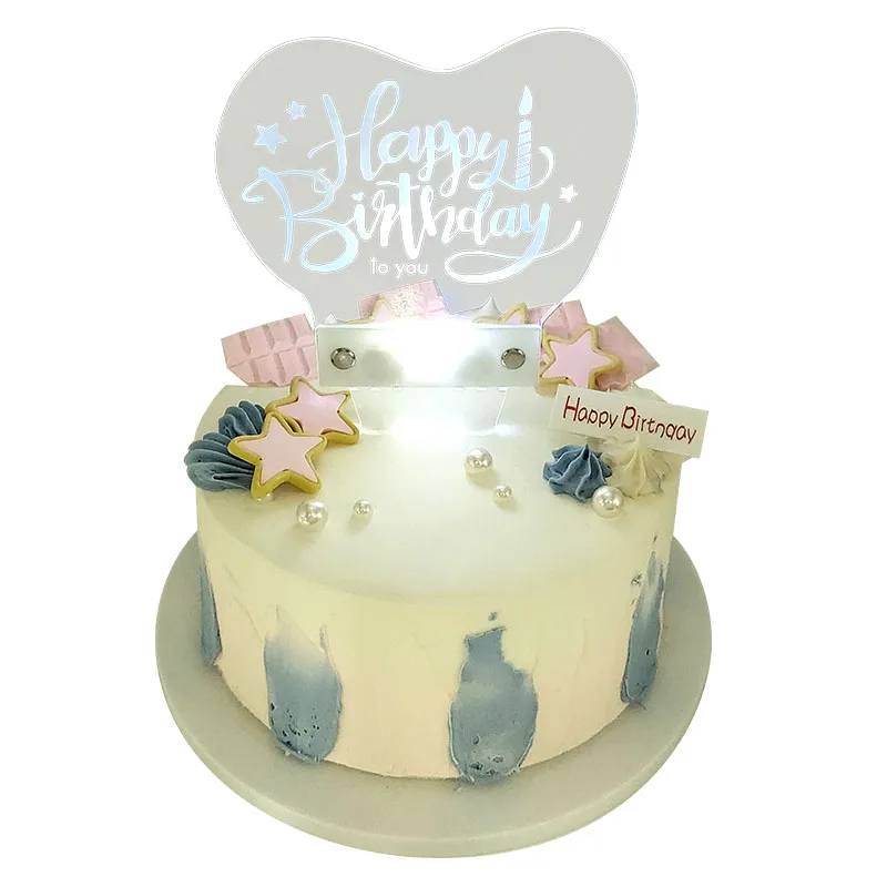 LED Cake Topper Supplies Party Happy Birthday Decoration Acrylic Lighting Celebrate Festival 6 color