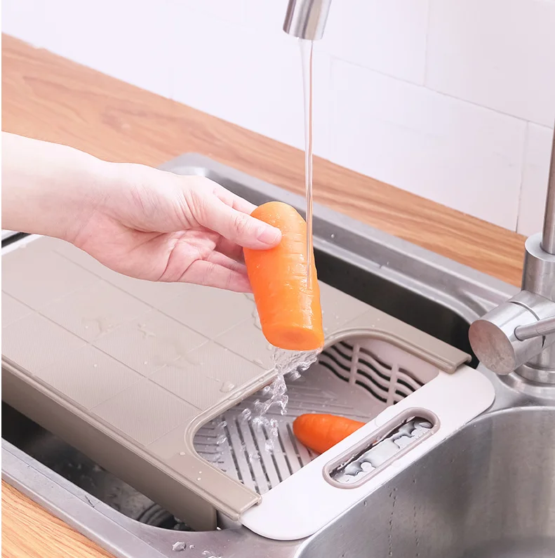Кухонная мойка растягивающийся прямоугольная PP измельчительный блок для фруктов и овощей стиральная сливная корзина пластиковая разделочная доска с