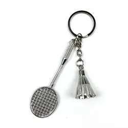 Cheap Wholesale Mini Size Craft Zinc Alloy Badminton Racket Key Chain 3D Sports Pendant Keyring