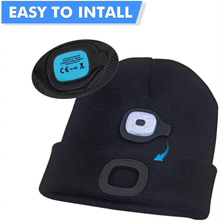 USB Rechargeable Light for LED Knit Beanie Hat Replaceable Headlamp