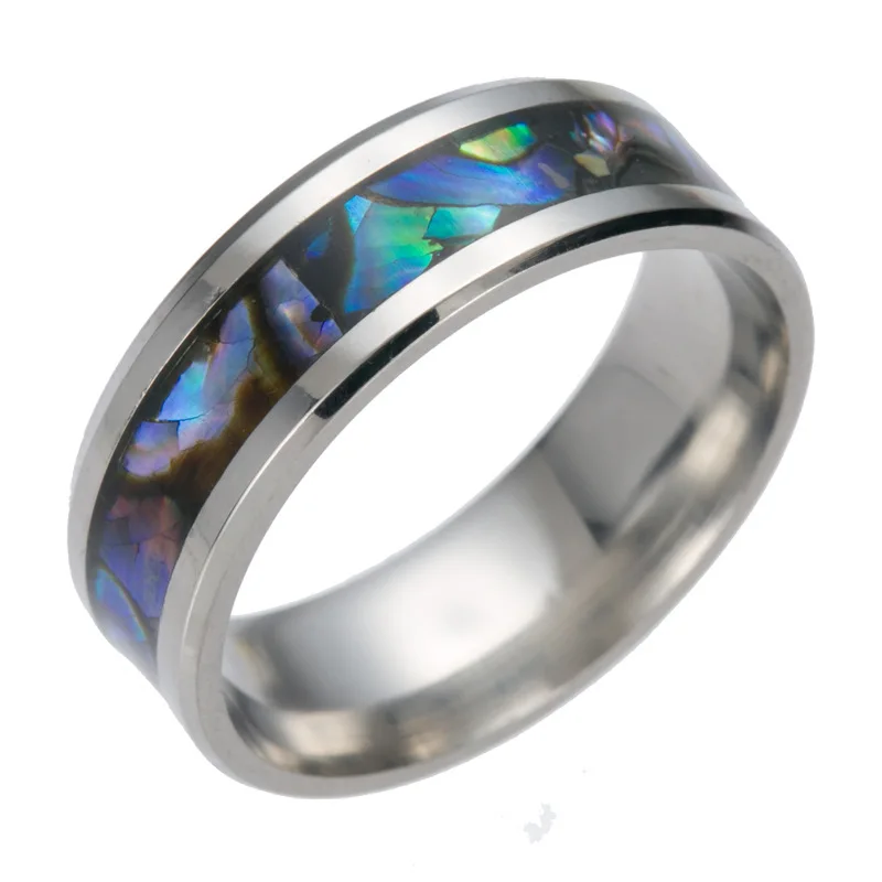 Cool 8MM Gradient Purple Colour Finger Jewelry Stainless Steel Women Men Couples Wedding Band Colorful Abalone Shell Inlay Rings