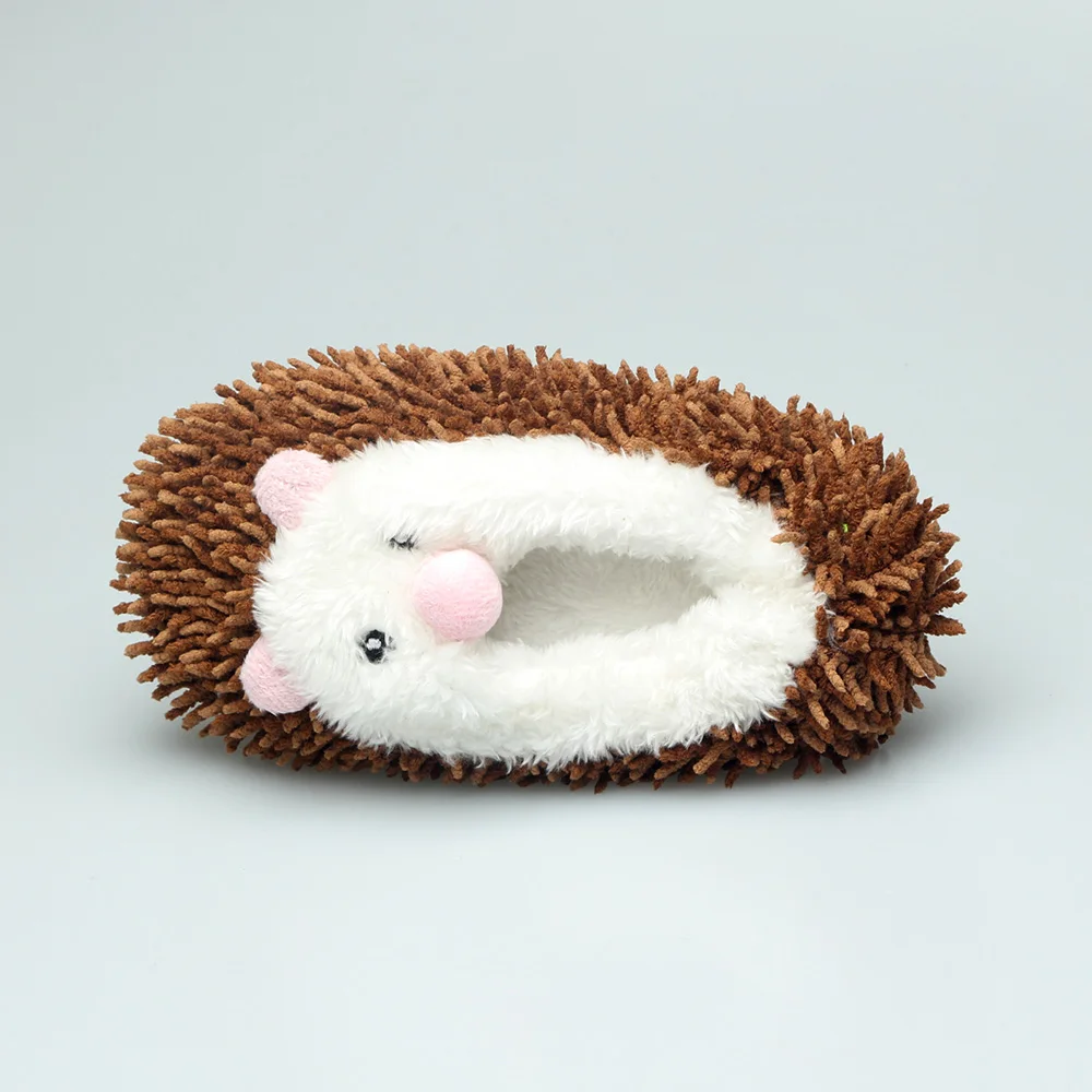 Cute kids cartoon warm animal little hedgehog dotted fabric indoor floor slippers toddler baby slipper