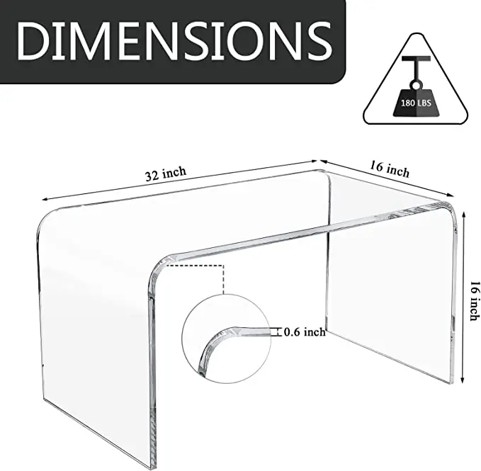 Clear Side Table & Small Coffee Table,  Acrylic Waterfall Living Room Tables, Modern Side Tables Bedroom