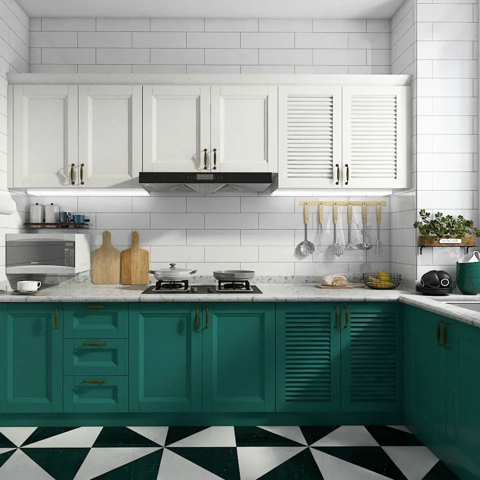 High Gloss Modern Kitchen Cabinet Designs Grey Base Cabinet and White Wall Cabinet