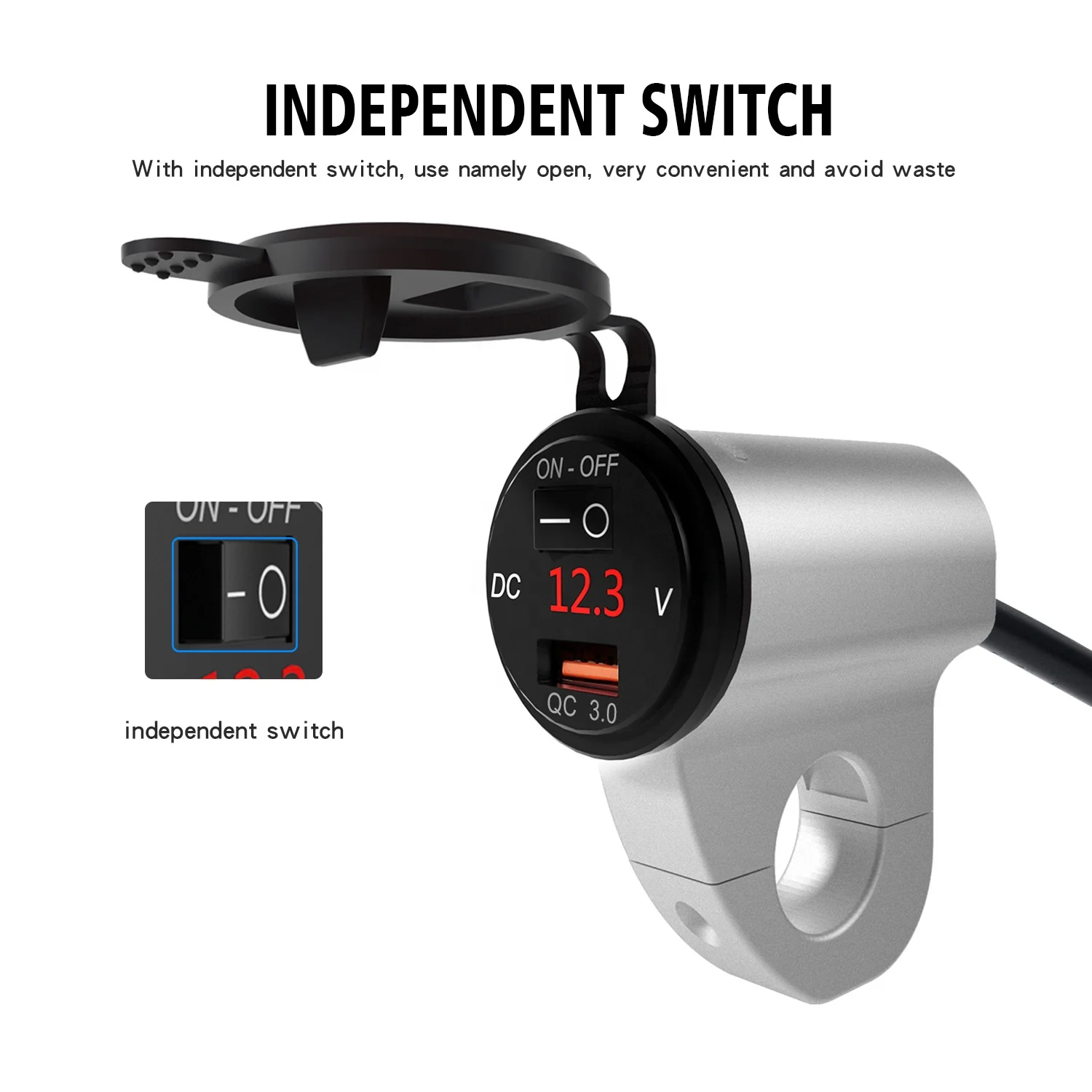 ON/OFF Switch QC3.0 Fast Charging Motorcycle Dual USB Charge with Volt Display