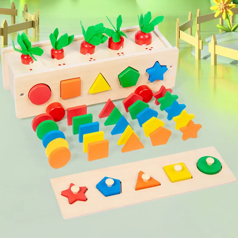 KS 2024 New Arrive Montessori Early Education Natural Wooden Shape Matching Sorting Box Children Toys For Kids Boys Girls