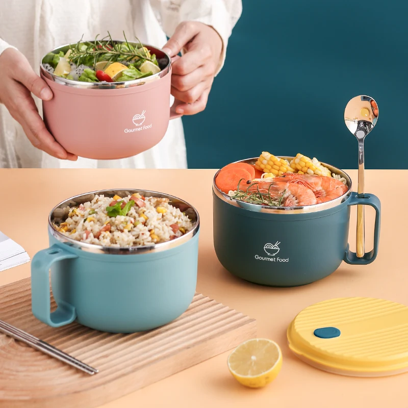 Fast Food Noodles Bowl With Colorful Box Package Student Lunch Box Ramen Instant Noodles Bowl With Lid