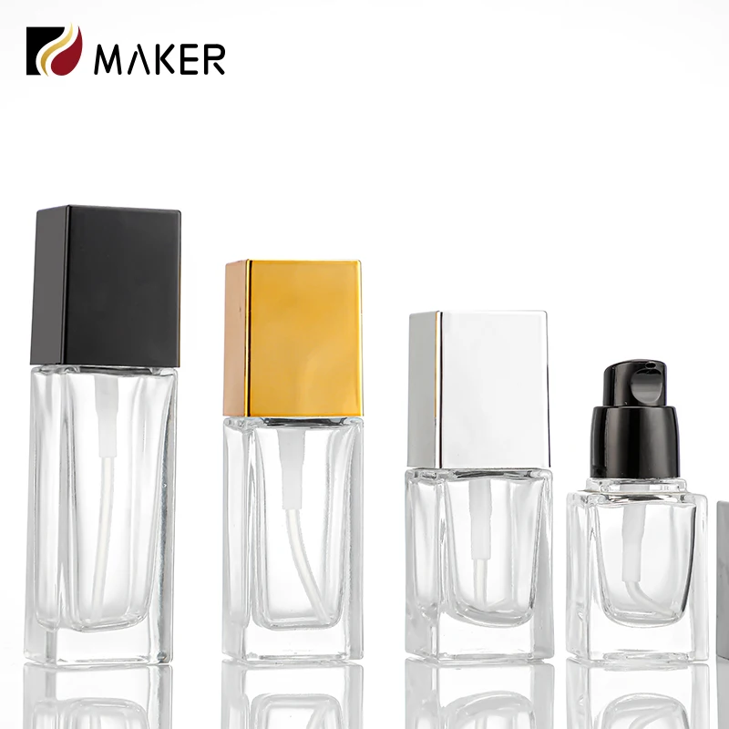 15ml 20mml 30ml 40ml 1oz Refillable Cosmetic Packaging Empty Liquid Foundation BB Cream Skincare Serum Lotion Pump Glass Bottle