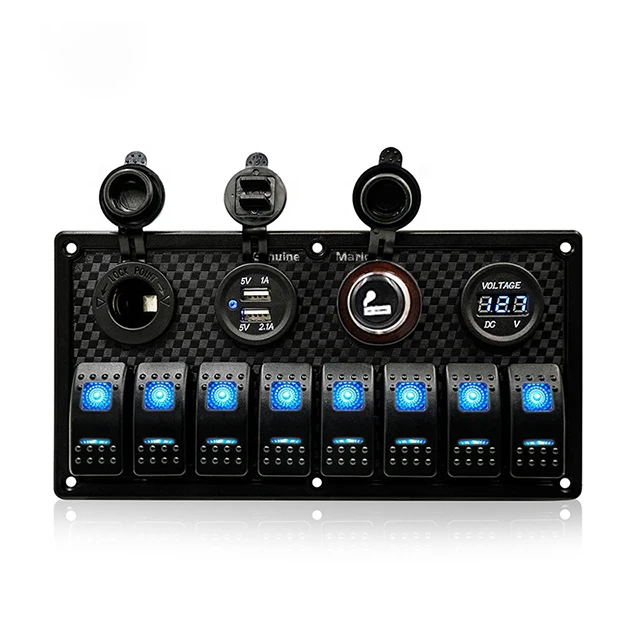 8 Gang Rocker Switch With 12V-24V DC Socket And LED voltmeter Caravan Motorhome ABS Switch Panel For Car Vehicle