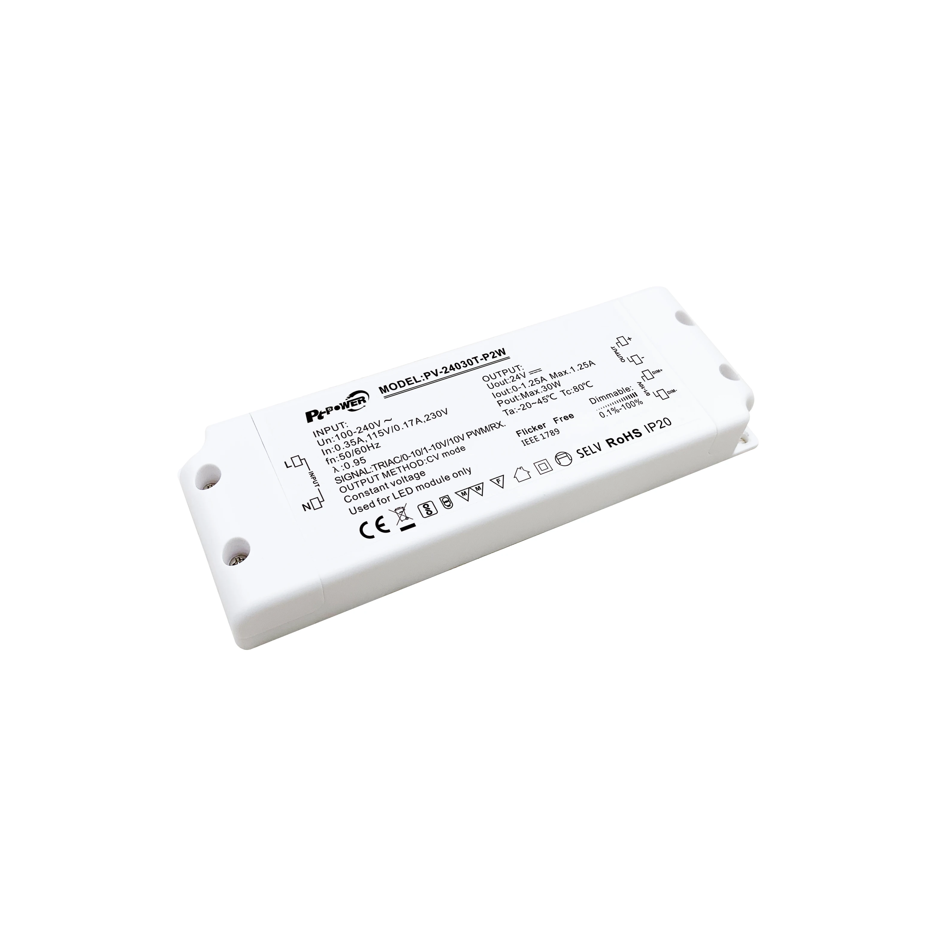 Triac 0-10V Dimmable 30W 60W Constant Voltage Power Supply Input 100-240VAC Indoor 12V 24V 48V Flicker Free Dimming LED Driver