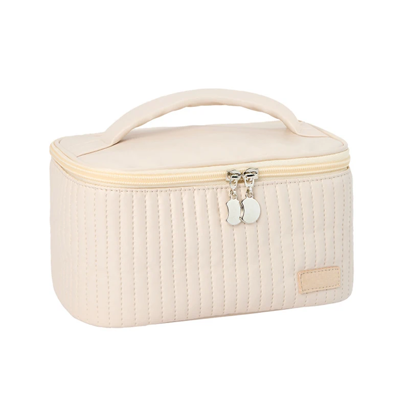 Quilted Recycled Vegan Leather Makeup Cosmetic Bags Cases Waterproof Travel Toiletry Bag Custom