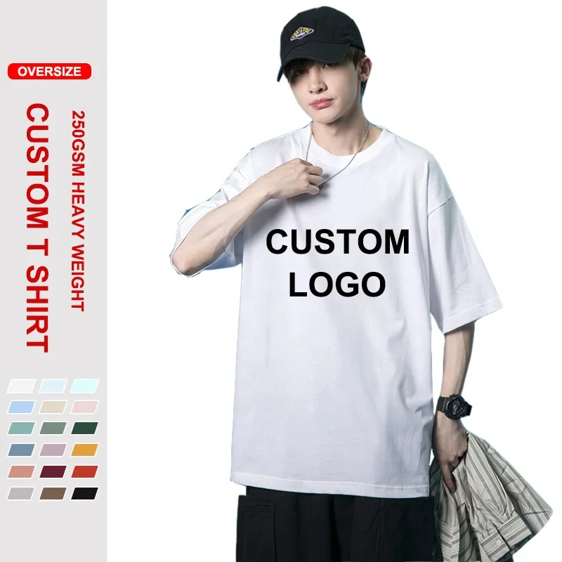 Wholesale High Quality Drop Shoulder Cotton Custom Logo T Shirt Embroidery Heavy Weight 280gsm White Oversized Tshirt
