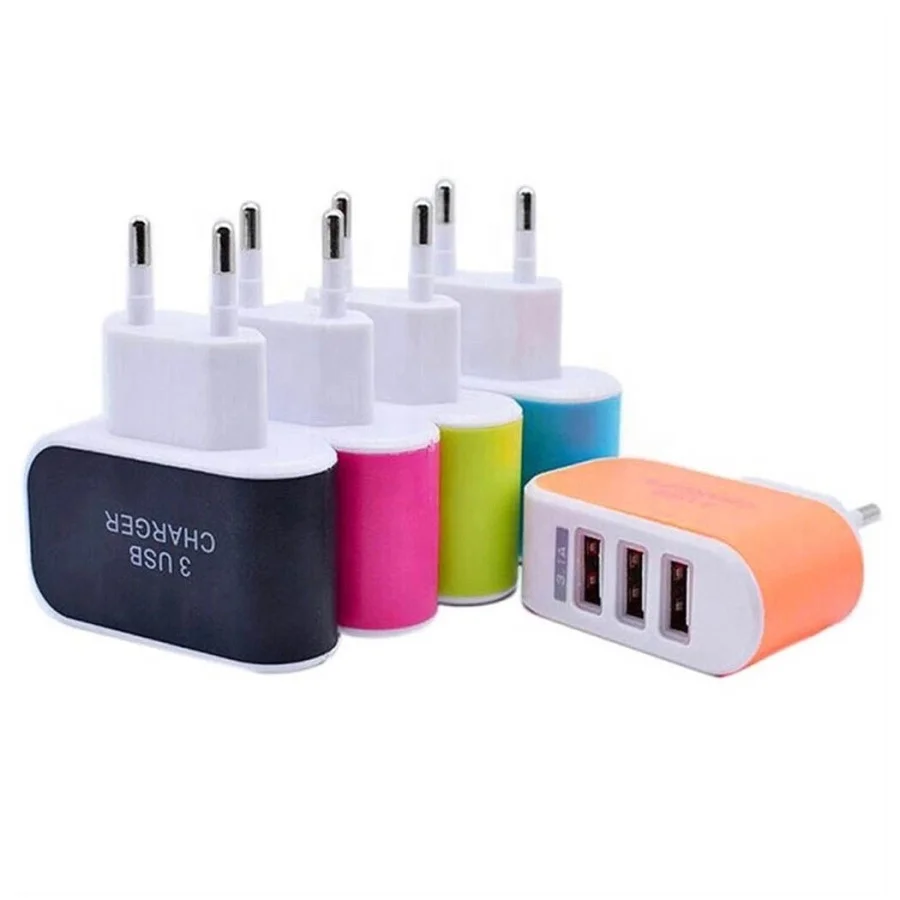 Wholesale portable Candy Color LED Light Wall Home Travel AC Power Adapter 3 Ports USB Charger For iPhone 6 6Plus for Samsung
