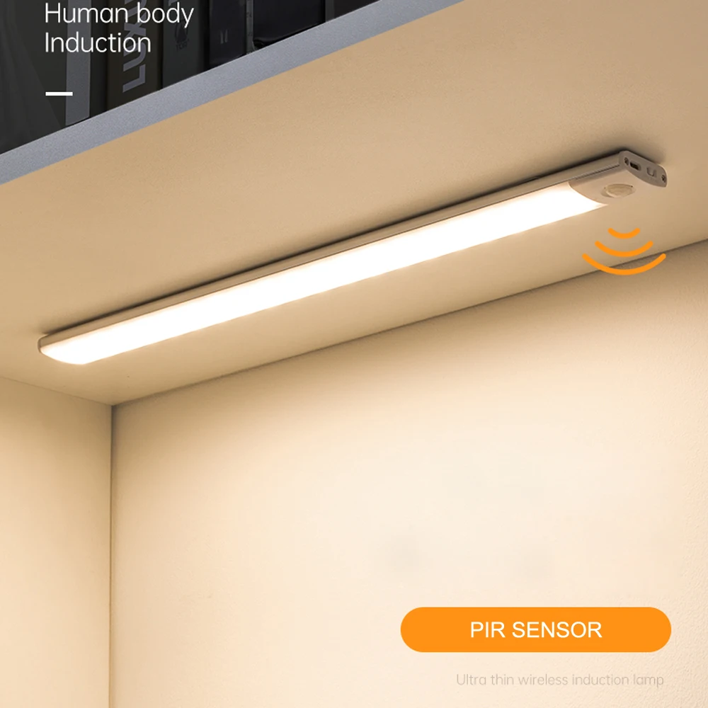 Wireless Ultra-thin Cabinet Under Lamp Rechargeable Intelligent Strip Light Magnetic Motion Sensor LED Light Closet Shelf Stair