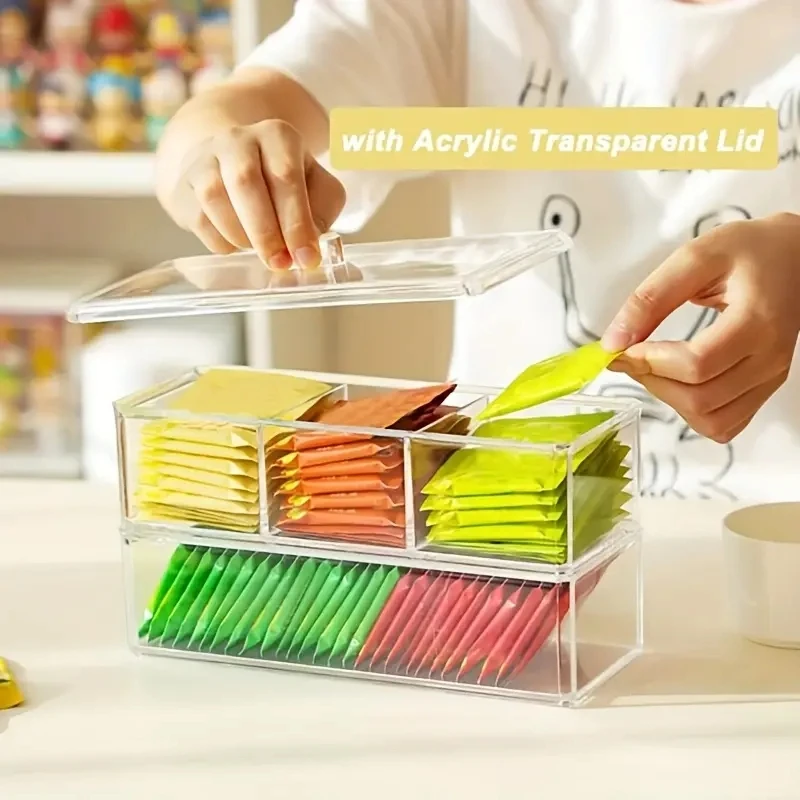 Хит продаж органайзер для кухонных аксессуаров акриловые контейнеры коробка хранения чайных пакетиков с крышкой