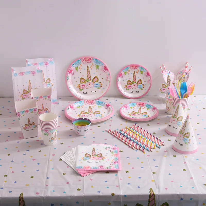 Pink Happy Birthday Banner Latex Balloon Unicorn Theme Party Supplies Decorations Set For Girl Birthday Kid