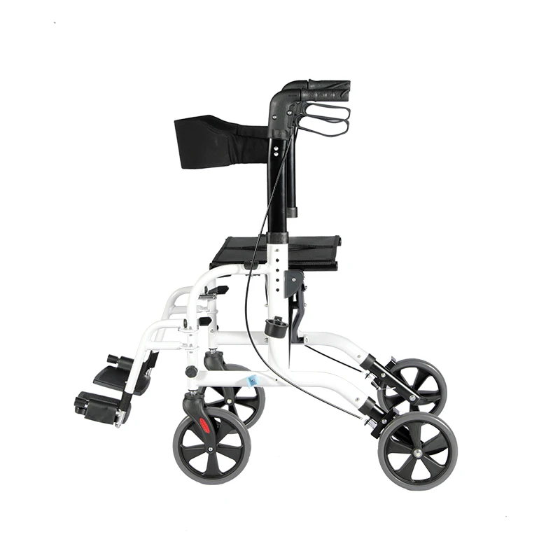 Aluminum Transport Chair Mobility Rollator 2 in 1 Medical Rolling Walker