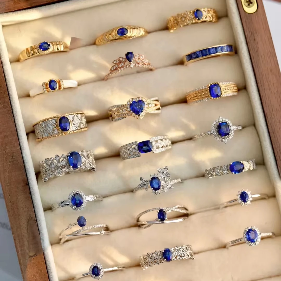 Hailer Customized unique 14k gold royal blue lab sapphire with lab diamonds engagement rings for women