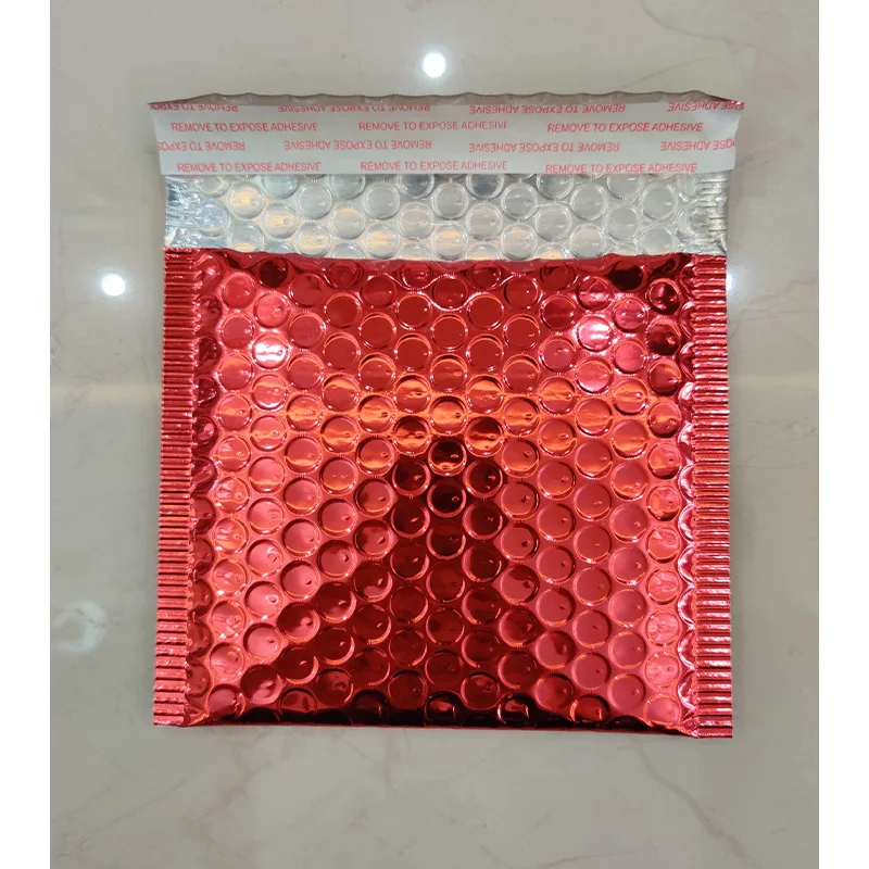 Custom Biodegradable Eco-friendly Metallic Padded Bubble Mailer White Pink Holographic Poly Shipping Bag Printed Recyclable 7mm