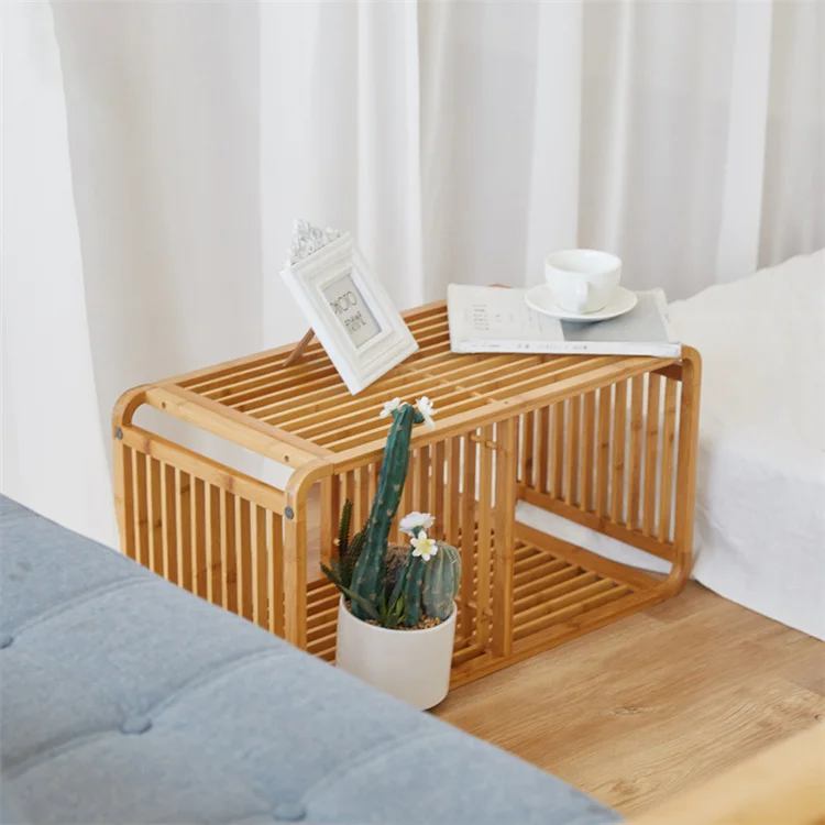 multi-function bamboo unique stackable display rack storage shelf for living room