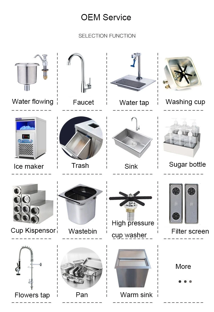 FEST Wholesale Counter Design Customized Bubble Tea Equipment Freezer Sink Taps Trash Bin Other Hotel Stainless Steel Tables