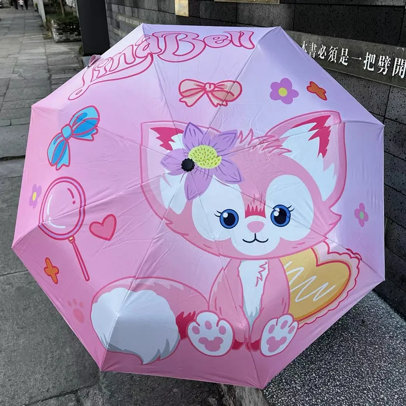 Black Rabbit Fully Automatic Transparent Umbrella Long Handle Princess Umbrella Cartoon Thickened Folding Portable Umbrella