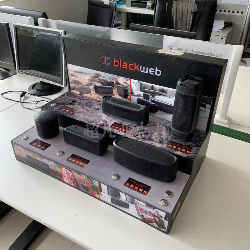 Customizable Supermarket shelf Hot plastic Audio Merchandise Product Displays Music Speaker Accessories Acrylic Retail Displays