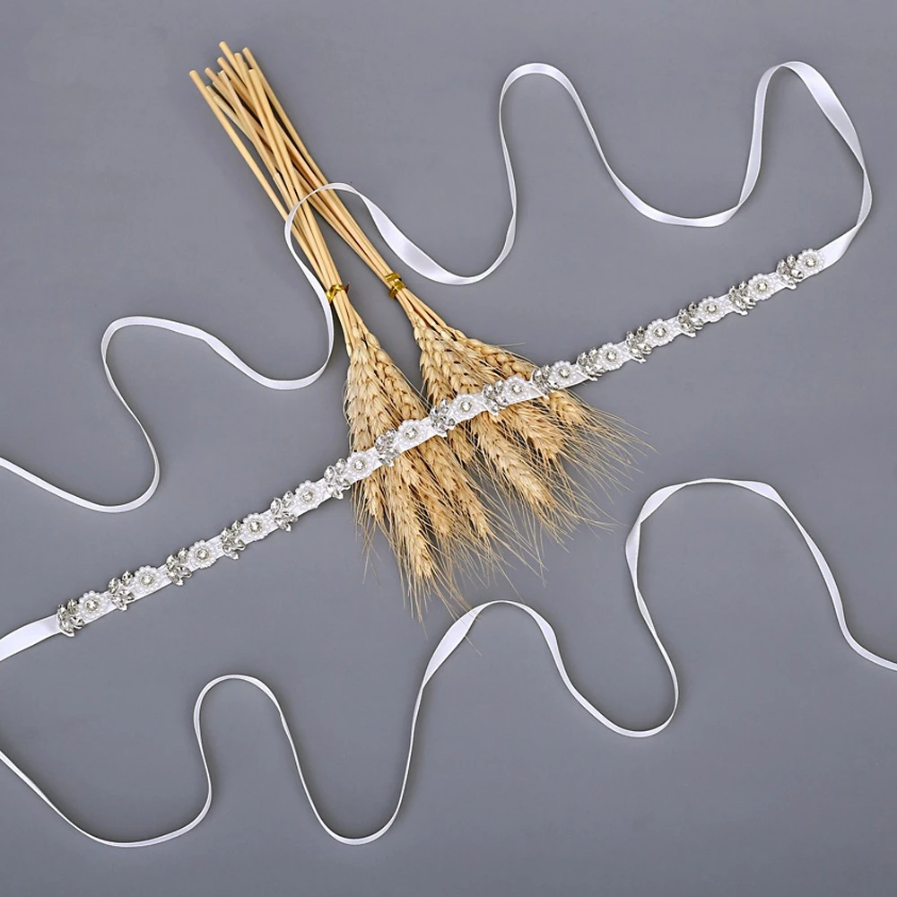 
Wholesale Bridal belt Small Sun Flower Rhinestone Wedding Dress belt Pearl Beaded Bride Prom Bridal Girdle Sash 