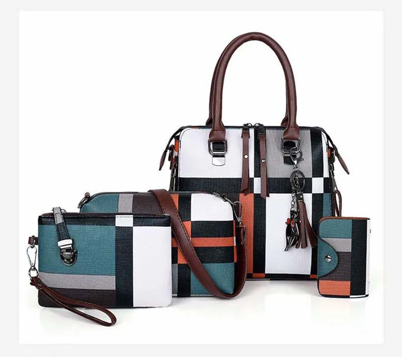 4 Pcs/set Plaid Print Top Handbags Luxury Handbags Women Bags Designer Purses and Handbags Set 4 Pieces Bags