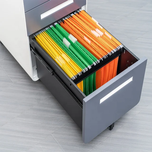 Home and Office Vertical Filing Cabinet Metal Storage Cabinet With 3 Drawer Mobile Pedestal Cabinet With 5 Wheels