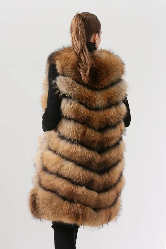 QIUCHEN- QC19082 New arrival hot sale long model natural real raccoon fur vest gilet women girls high quality