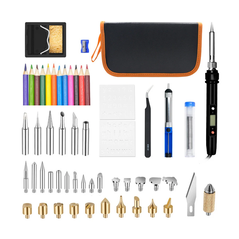 
54pcs per set LCD Digital Display Thermostatic Adjustable Temperature Electric Soldering Iron Wood Burn Tools Kit 