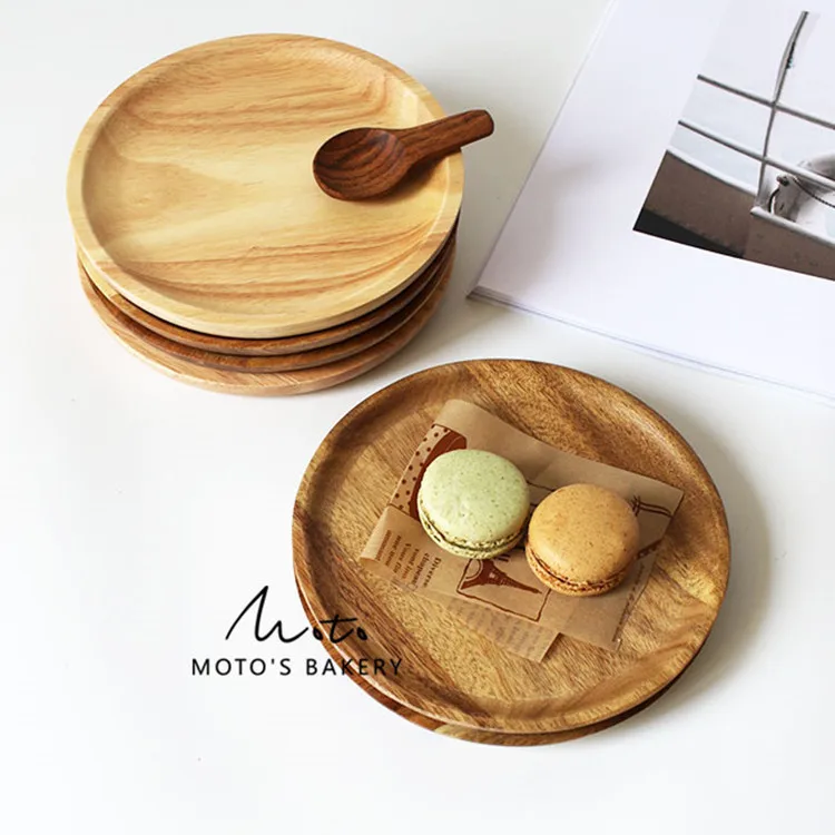 Wooden round material recyclable plates set restaurant dishes plate sets