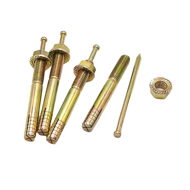 Ударный анкерный болт желтого цвета из углеродистой стали с цинковым покрытием, тяжелый металлический анкерный болт, высокопрочный ударный расширительный винт