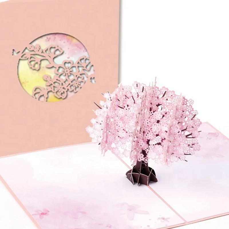 Factory Wholesale Best Wishes Handmade Pop Up Laser Cutting 3D Gift Greeting Card