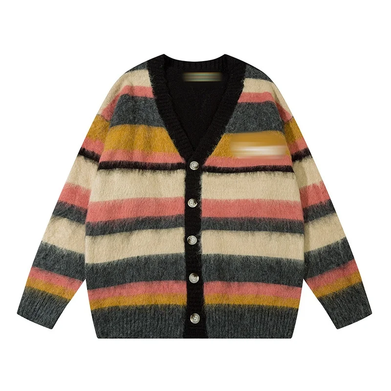 New Arrival 2024 Autumn Winter Stripe Colorful Women Cardigan Sweater Fashion Streetwear Knitted Loose Sweater