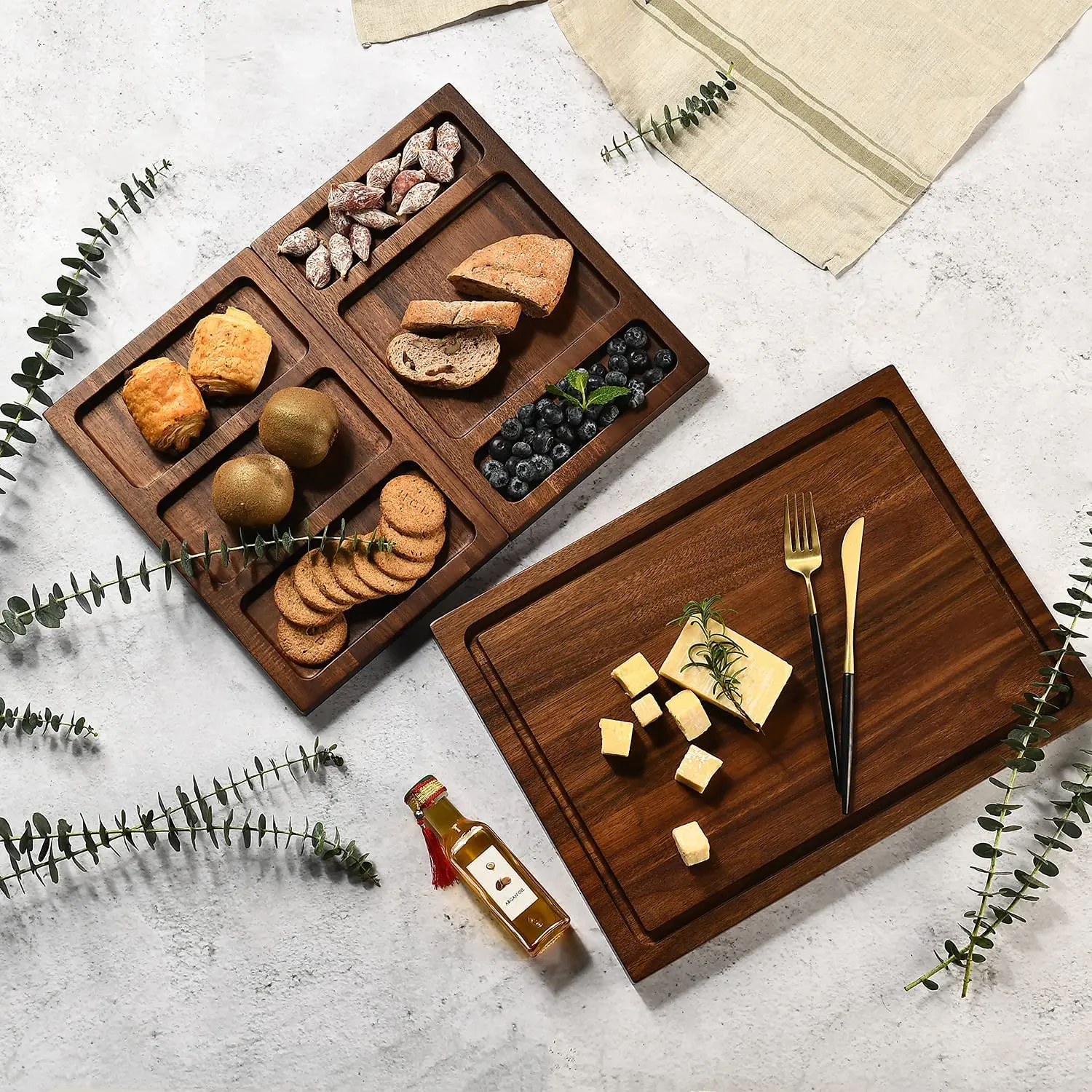Hotel Restaurant Long Large Charcuterie Cheese Cutting Board Natural Shape Long Wood Blank Acacia Cheese Board Set