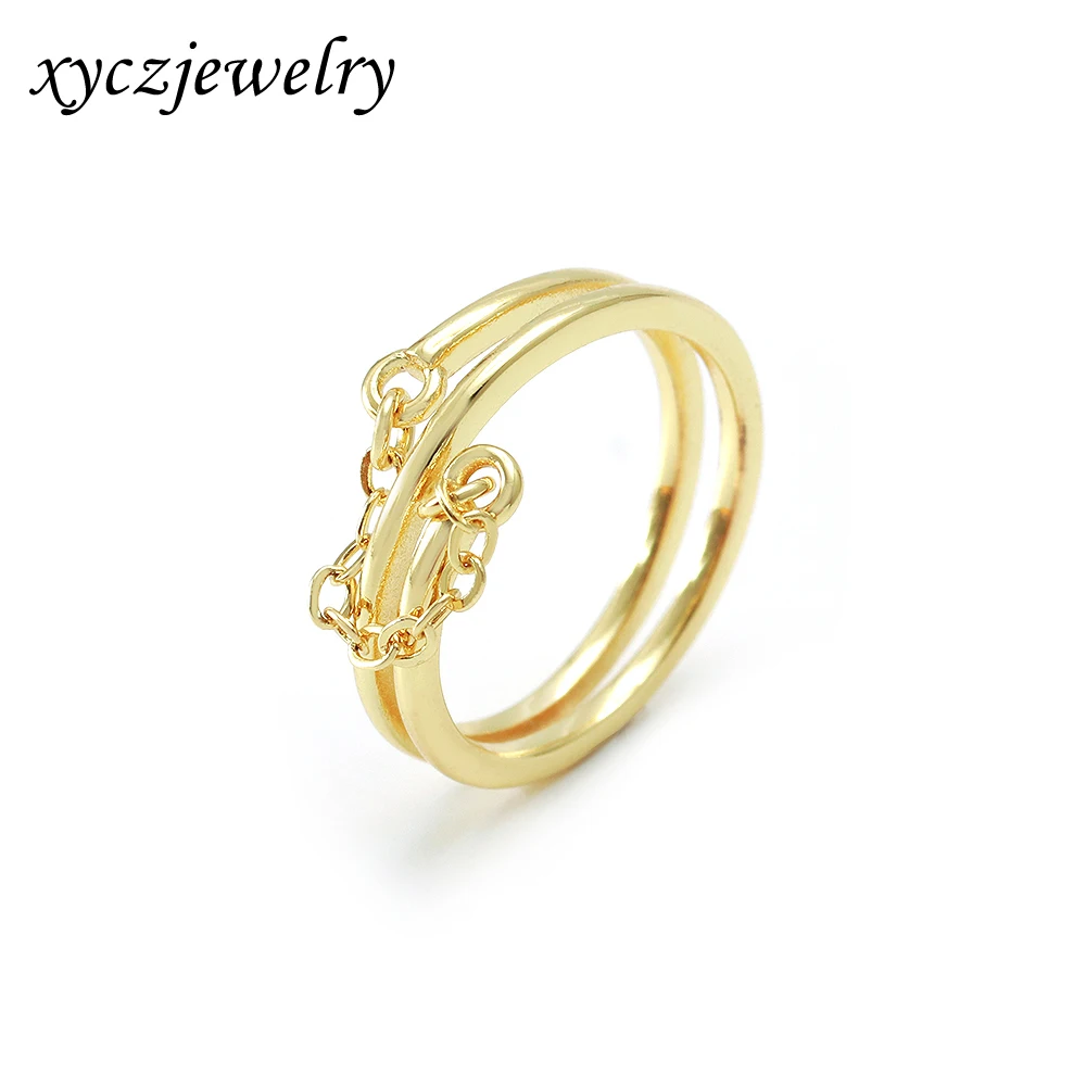 Simple Chain Style Rings Gold Plated Solid Brass Women Rings