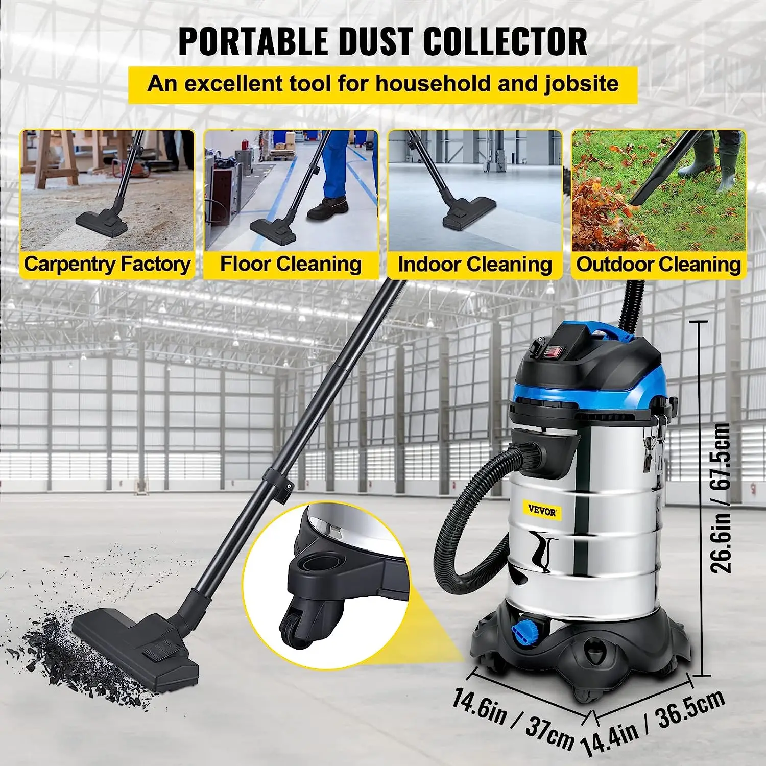 High Power 3000W Sippon vindustrial vacuum cleaner manufacturer for dry wet cleaning dust bag