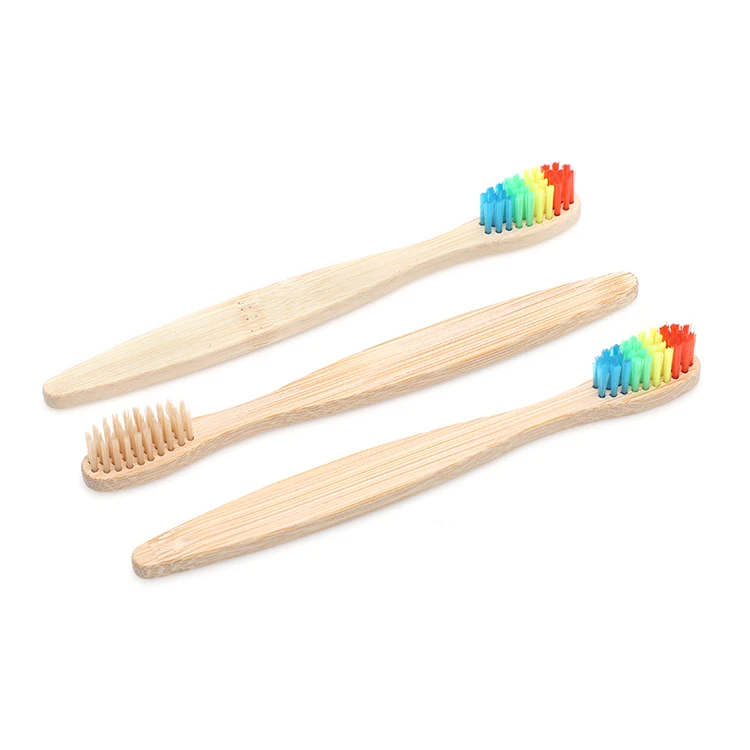 China Manufacturer Hotel Disposable Rainbow Color Bristles Bamboo Toothbrush